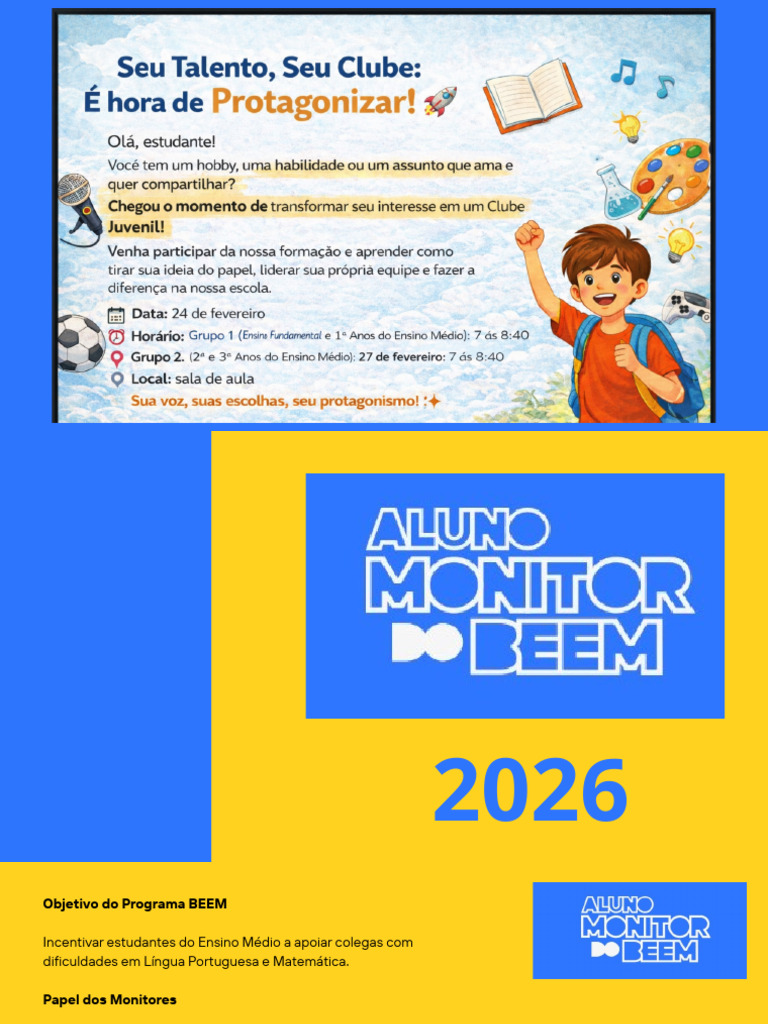 Apresentação - Programa Aluno Monitor BEEM | PDF | Pedagogia