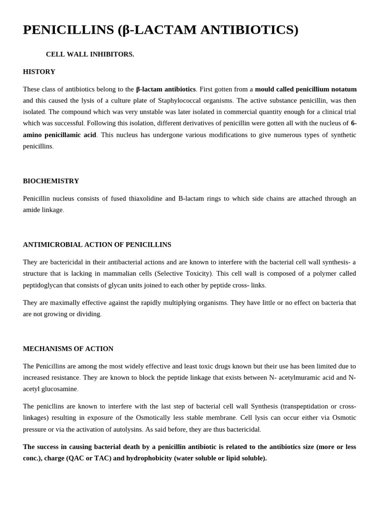 PENICILLINS Dr. Clintons Lecture JM's Prototpe | PDF | Penicillin ...