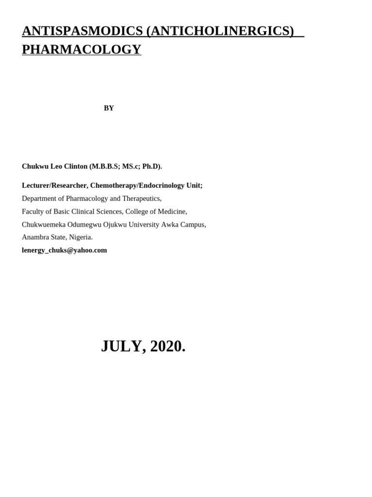 Antispasmodics (Anticholinergics) Jm's | PDF | Irritable Bowel Syndrome ...