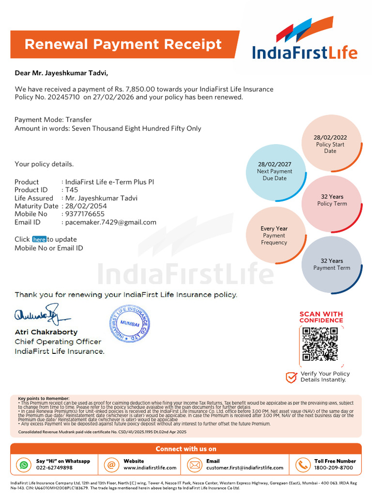 20260303121810premium Receipt 20245710 | PDF | Insurance | Life Insurance