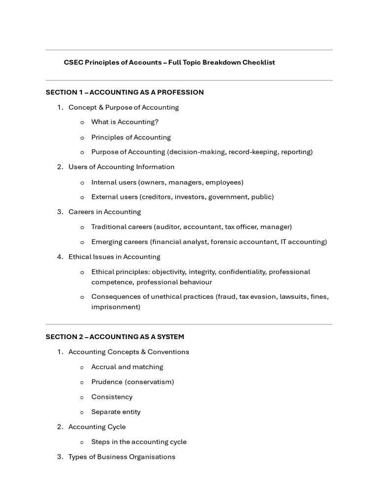 Csec Accounting Checklist | PDF