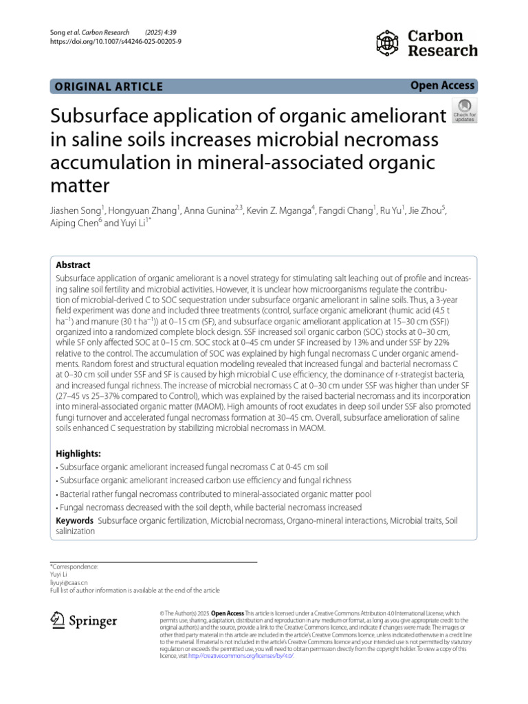 Subsurface Application of Organic Ameliorant in Saline Soils Increases ...