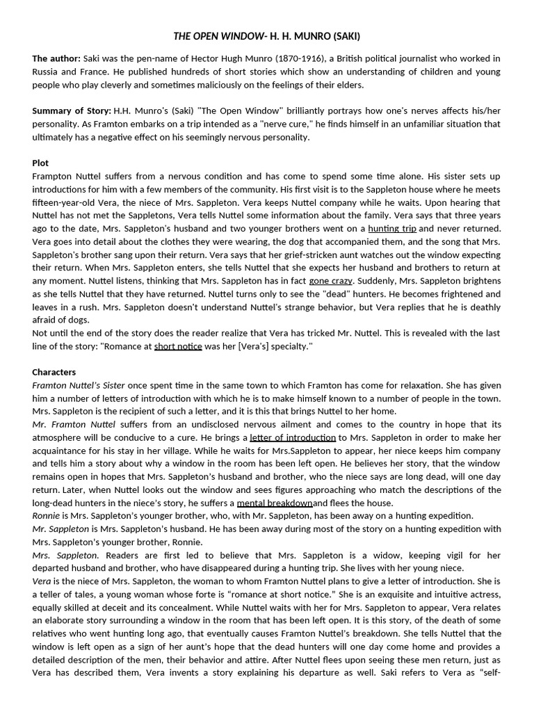 The Open Window - Lesson Plan | PDF | Saki | Linguistics