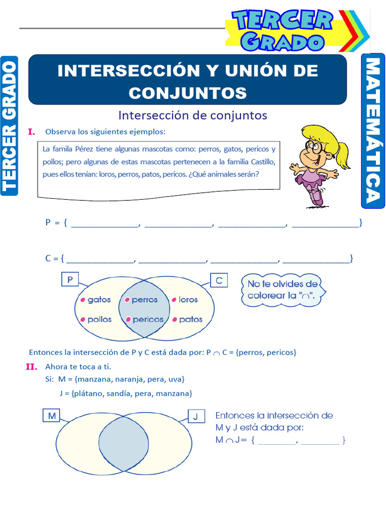 Intersección y Unión de Conjuntos para Tercer Grado de Primaria | PDF