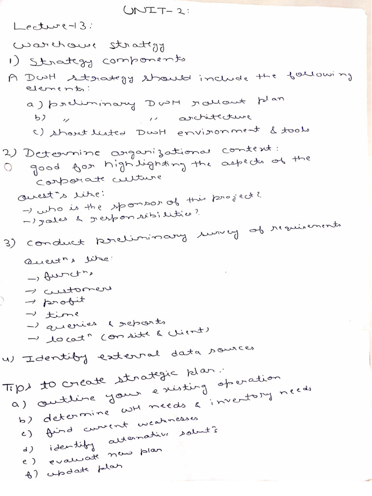 DWDM Unit 2 Notes Warehouse Strategy Onwards | PDF