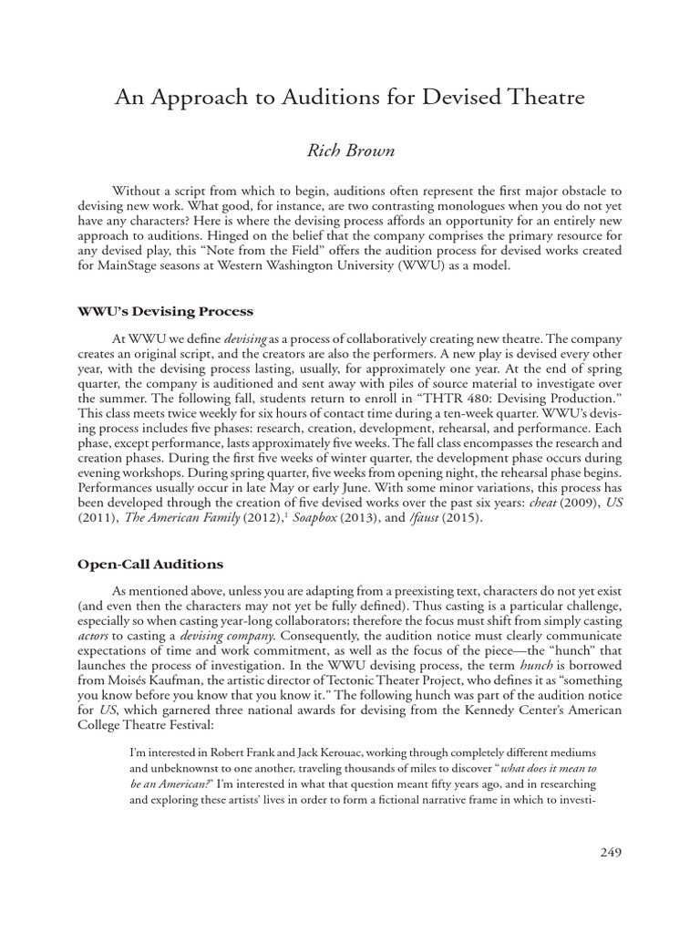 An Approach To Auditions For Devised Theatre | PDF | Audition ...
