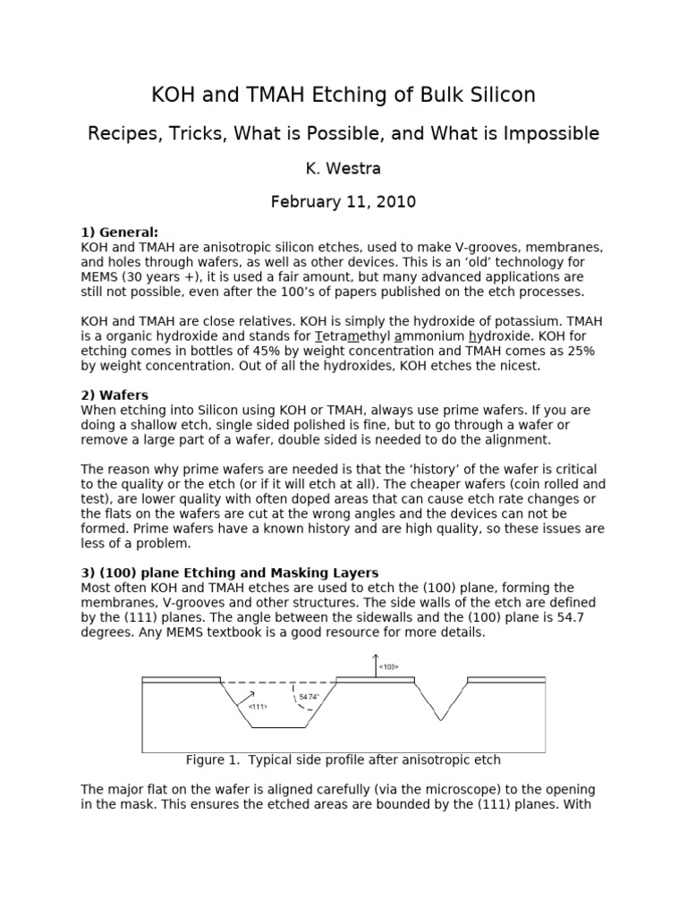 KOH and TMAH Etching of Bulk Silicon | PDF | Materials | Applied And ...