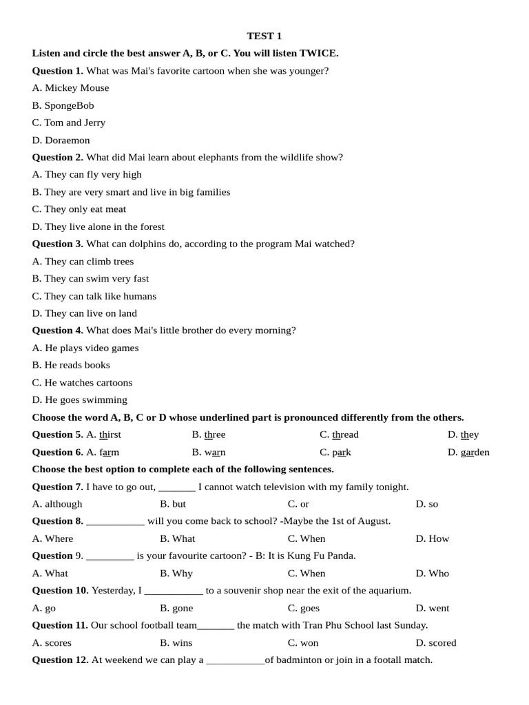 TEST 1 - ĐỀ | PDF