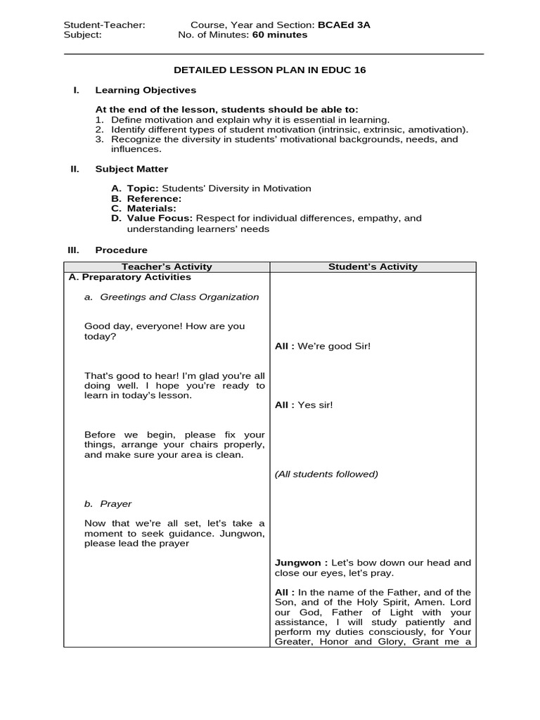 Lesson Plan EDUC 16 | PDF