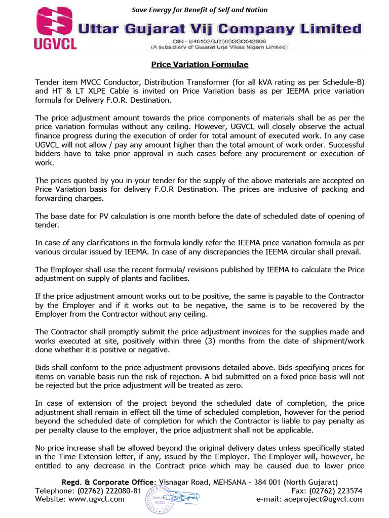 PV Clause and IEEMA Circular With Formula | PDF | Transformer | Prices