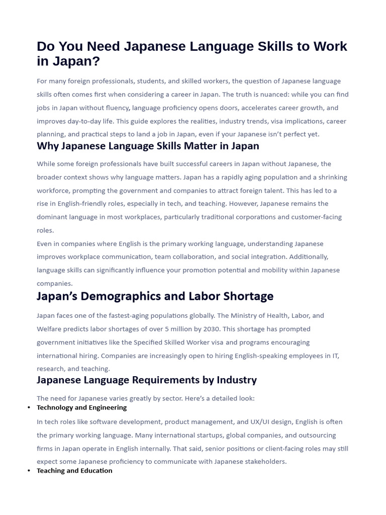 Do You Need Japanese Language Skills To Work in Japan | PDF