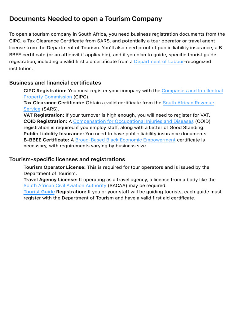 Documents Needed To Open A Tourism Company | PDF