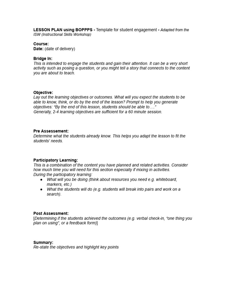 Lesson Plan Using BOPPPS Example | PDF