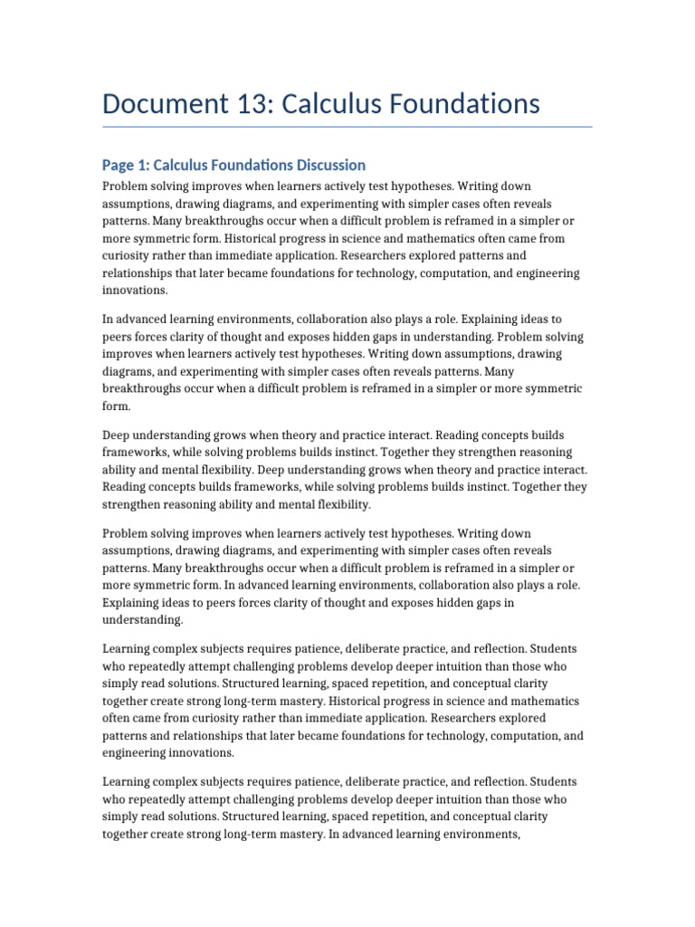 Document 13 Calculus Foundations | PDF | Learning | Thought