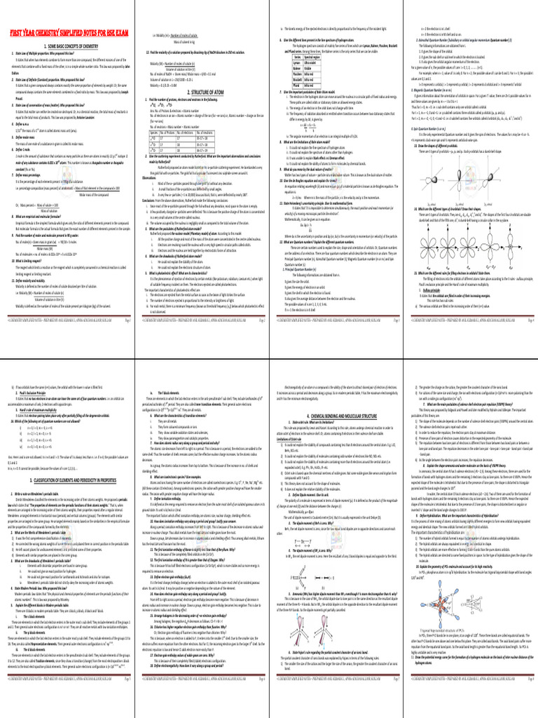 Hsslive Xi Chemistry Simplified Notes | PDF | Atoms | Valence (Chemistry)