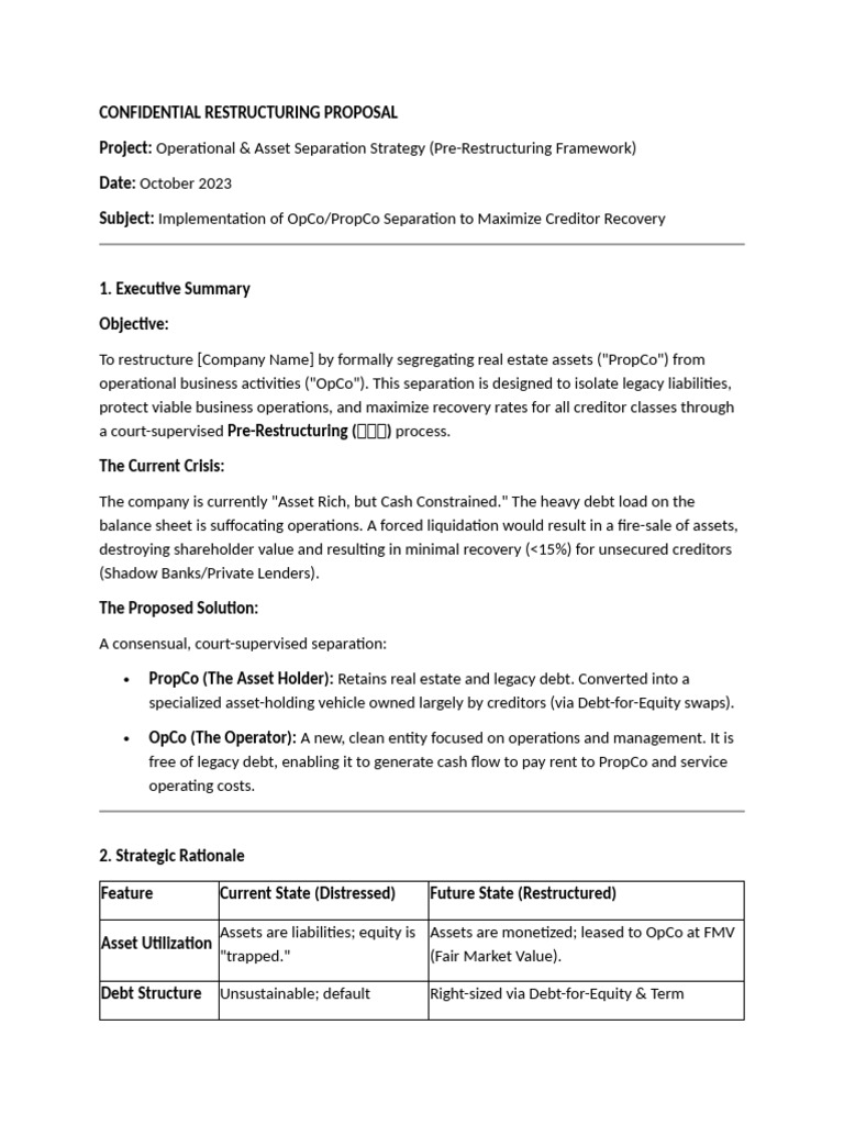 Corporate Restructure Proposal | PDF | Balance Sheet | Economies
