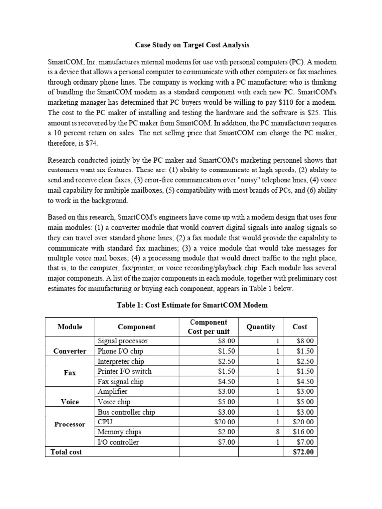 Target Cost Case Study | PDF | Personal Computers | Modem