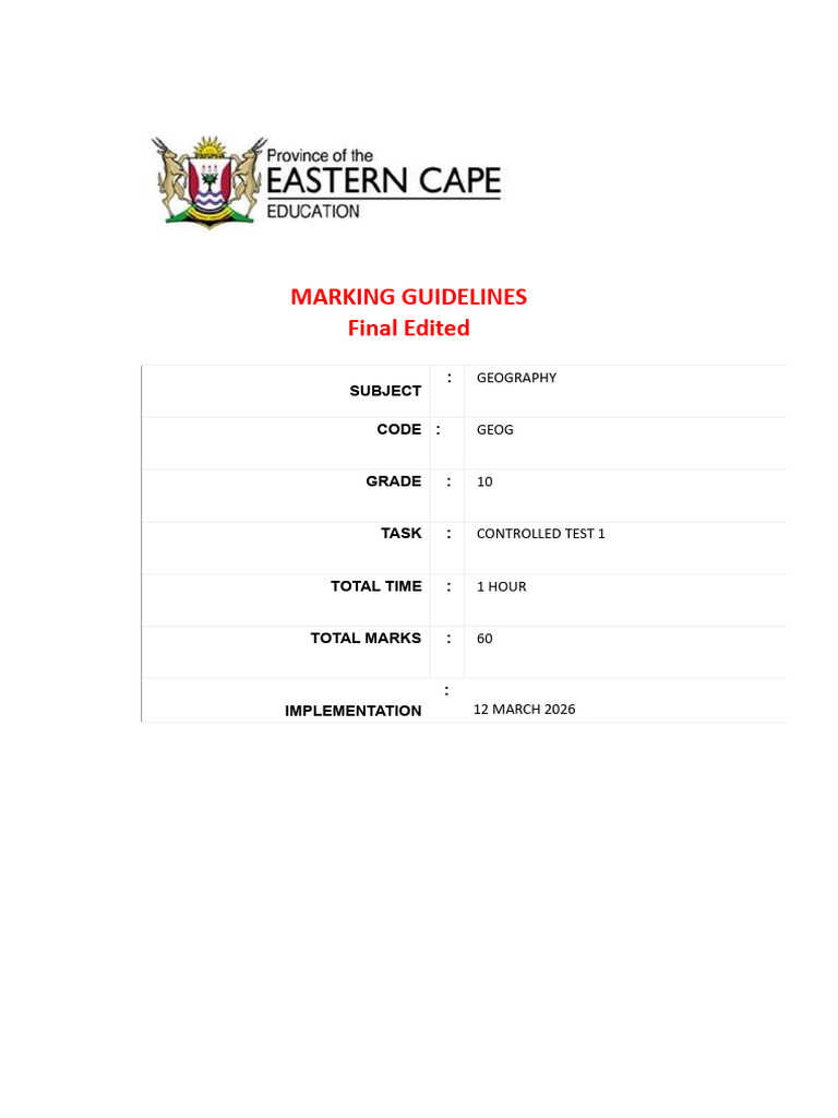Grade 10 Marking Guideline 2026 Controlled Test Final | PDF | Flood ...