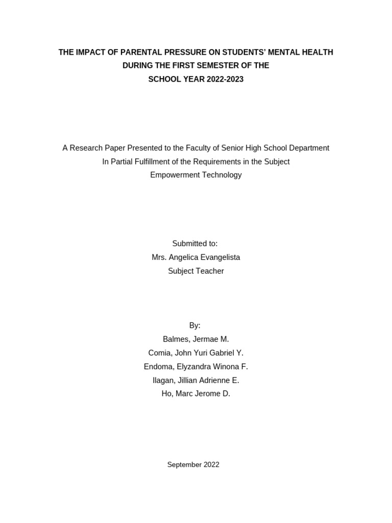 The Impact of Parental Pressure On Students' Mental Health 1 | PDF ...