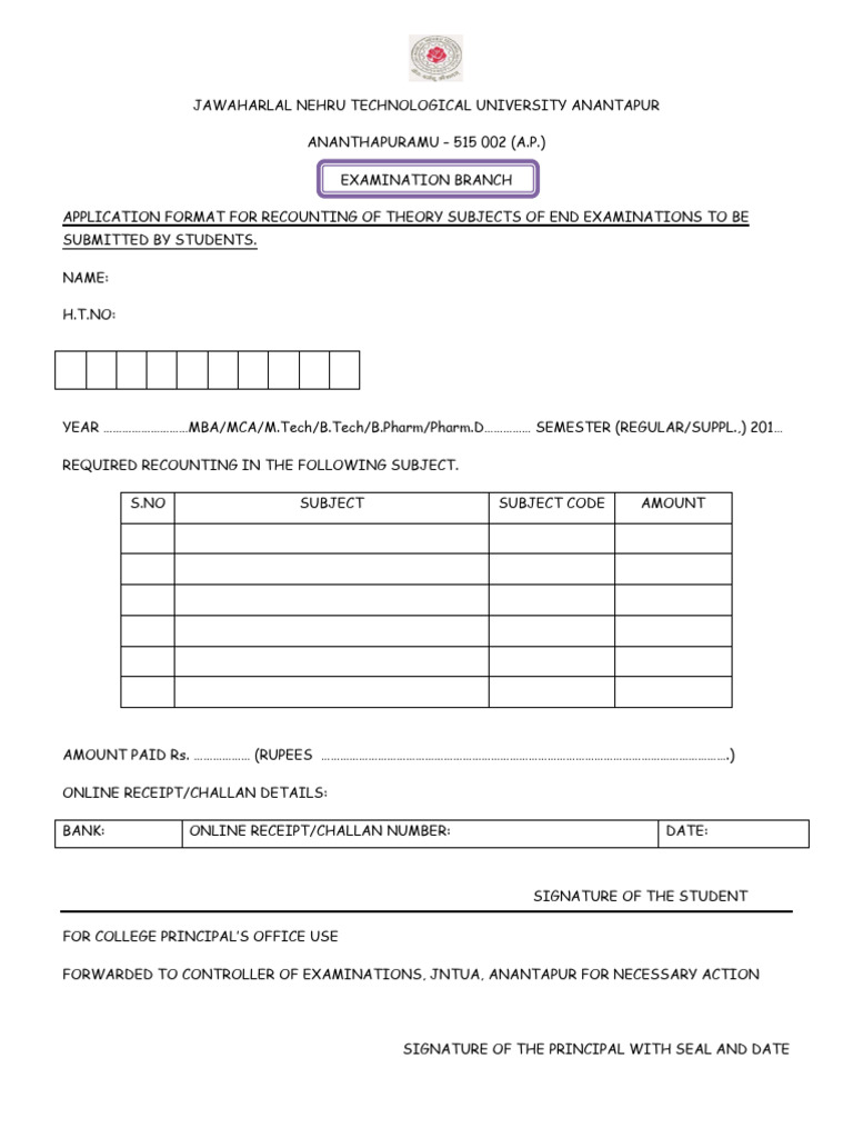 Application Form For Recounting Answer Scripts A48c5fe691 | PDF