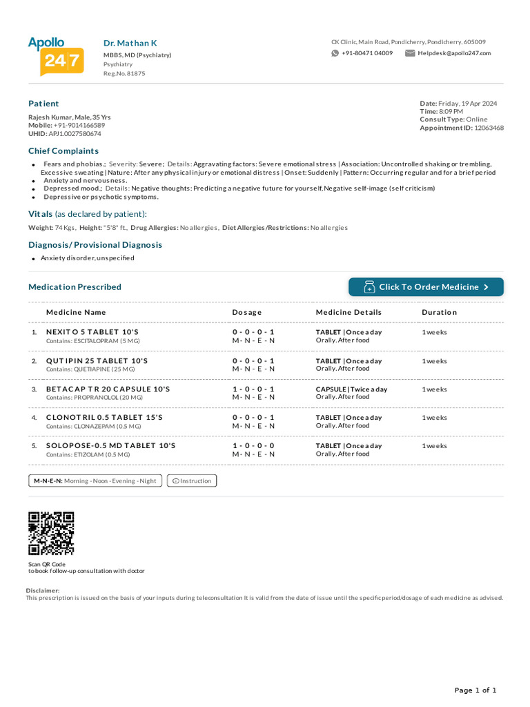 Prescription Apollo 2471713539436188 | PDF | Pharmacology | Medical ...