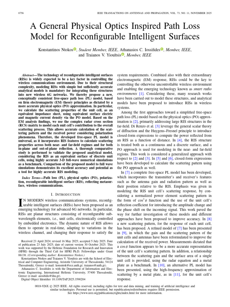 A General Physical Optics Inspired Path Loss Model For Reconfigurable ...
