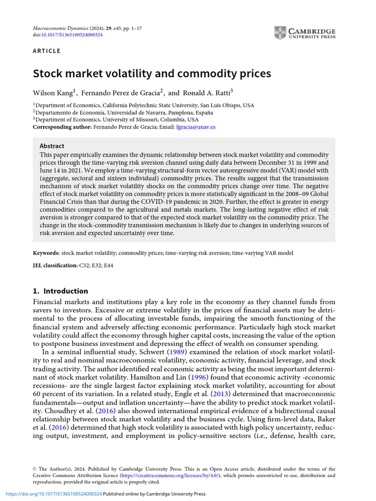 Stock Market Volatility and Commodity Prices | PDF | Vector ...