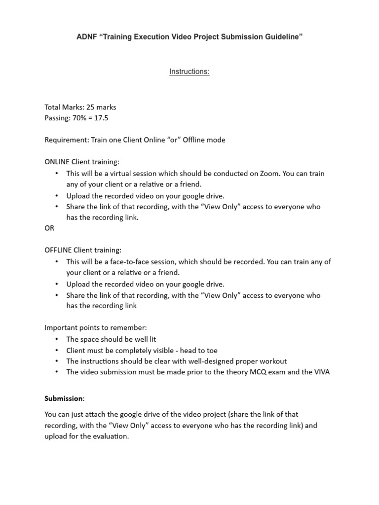 139093-ADNF Training Execution Marking Criteria | PDF