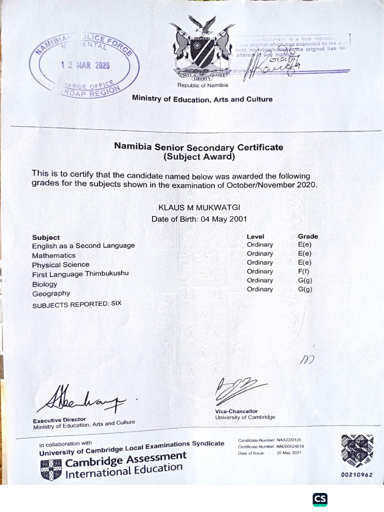 Grade 12 Certificate | PDF