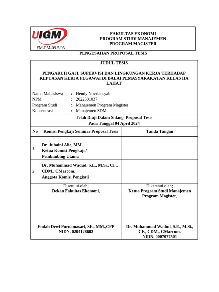 Template Form Revisi Proposal Tesis Hendy | PDF