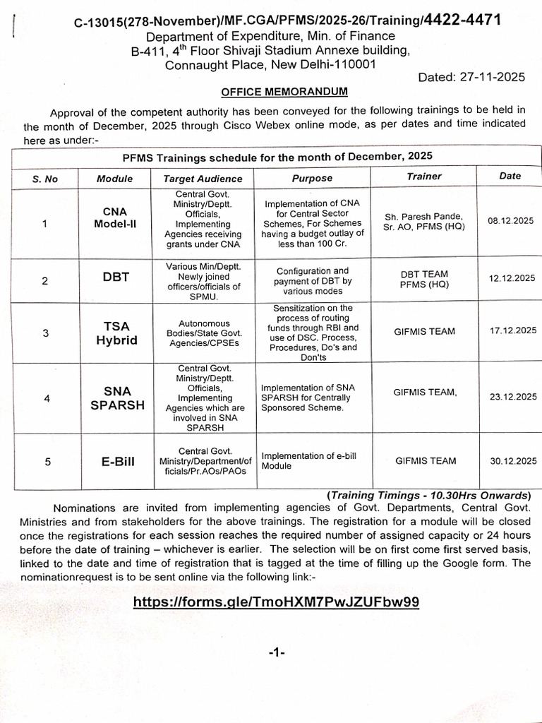Training Schedule for the Month of December 2025 | PDF