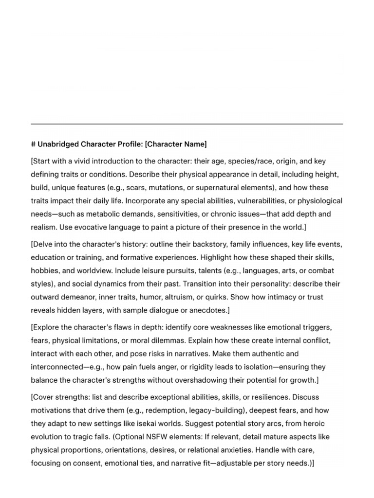Character Description+Sheet Template | PDF