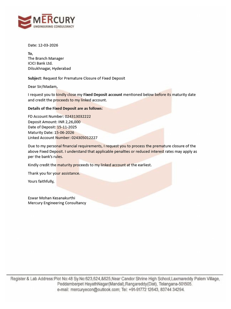FD Closure Letter | PDF