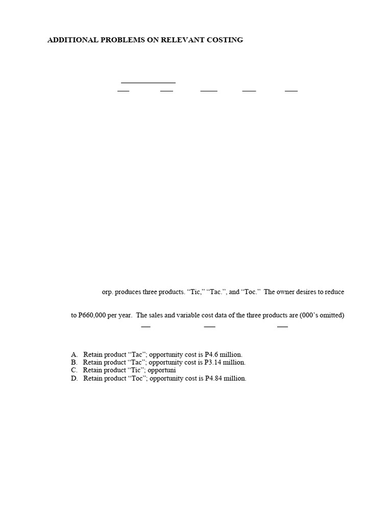 Additional Problems On Relevant Costing | PDF | Management Accounting ...