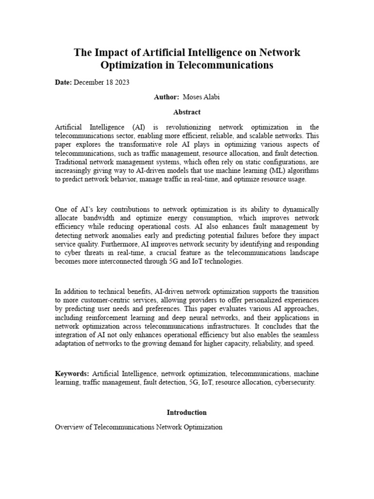 The Impact of Artificial Intelligence On Network o | PDF | Artificial ...