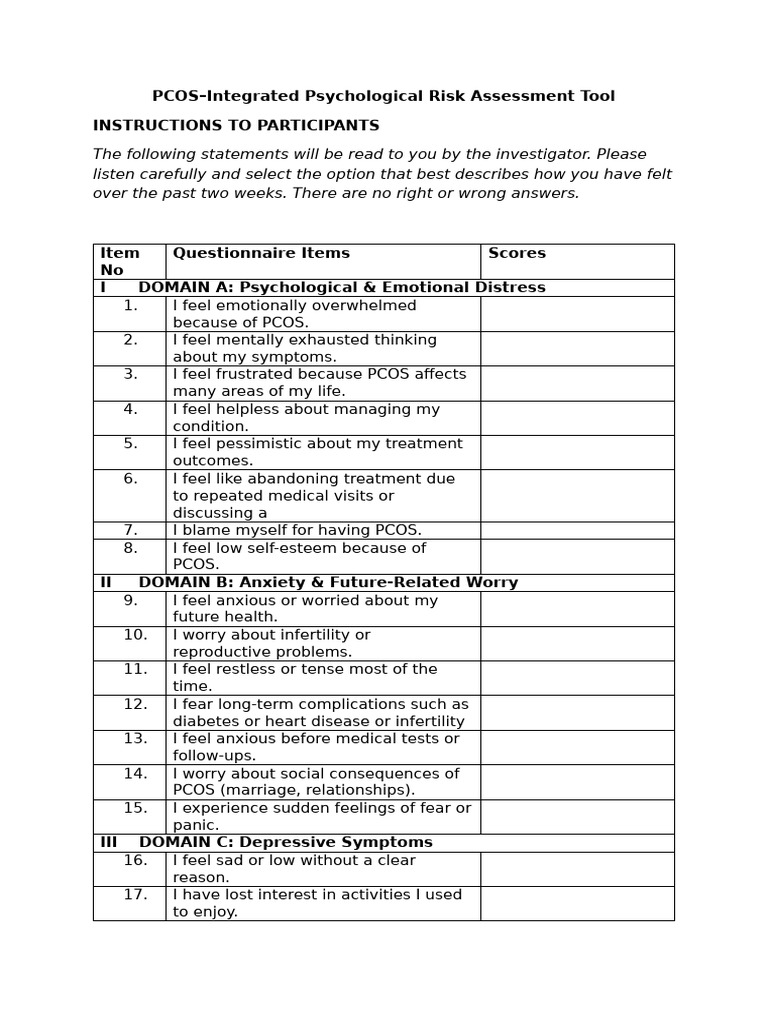 PCOS-Integrated Psychological Risk Assessment Tool | PDF | Polycystic ...