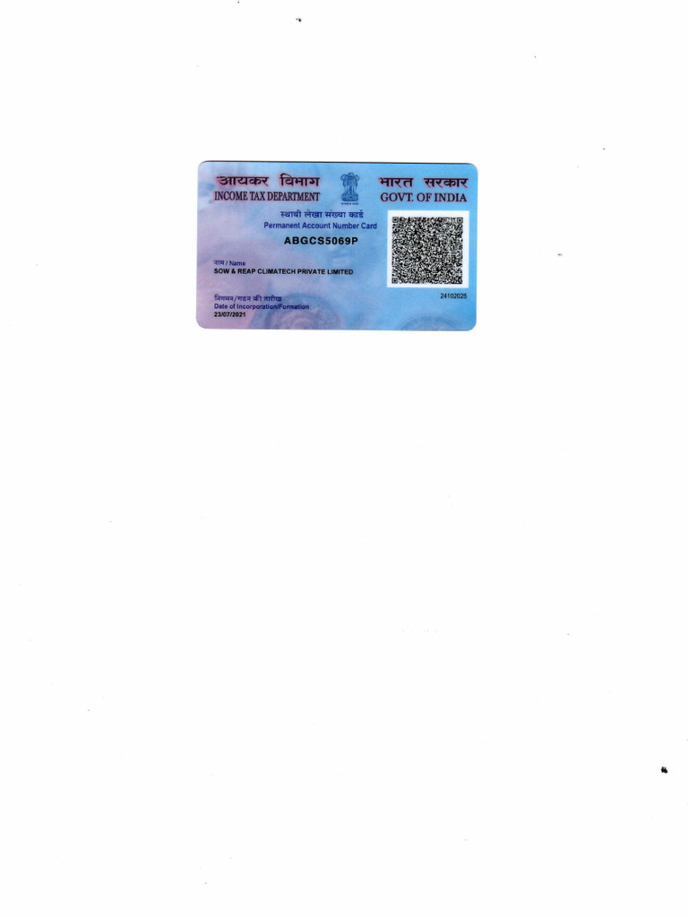 Sow & Reap Climatech Pvt.ltd-pan Card | PDF