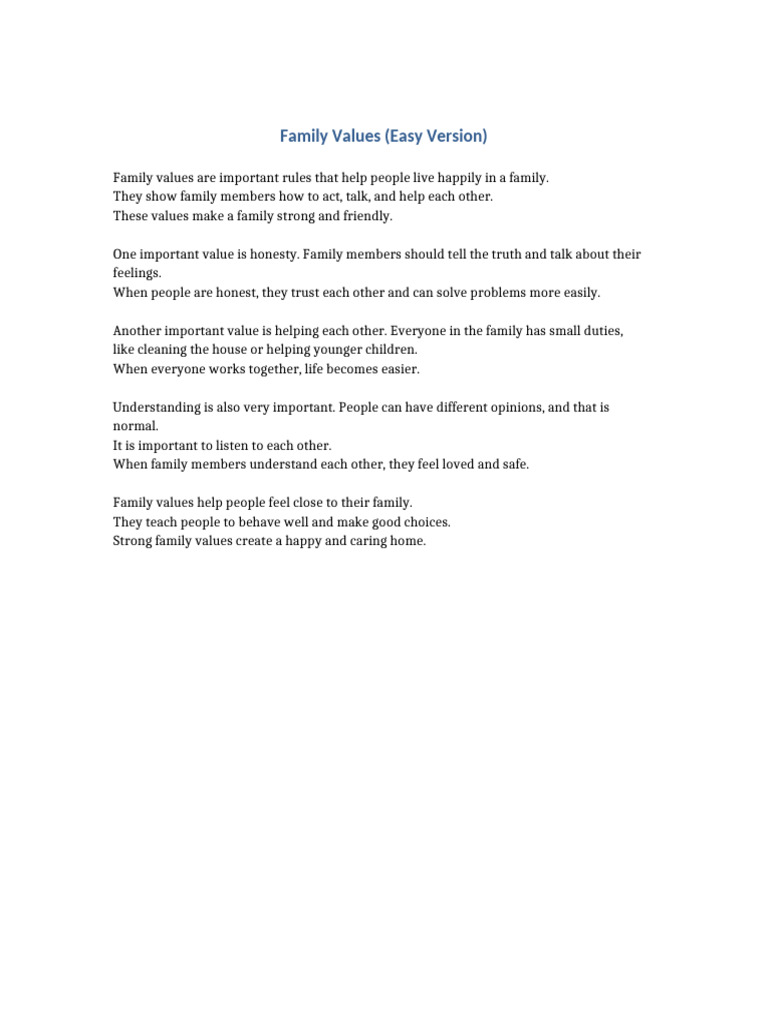 Family Values Easy Version | PDF