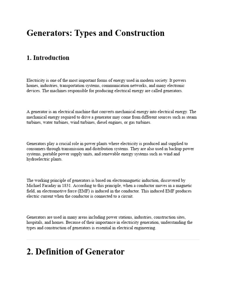 Construction and Working of Generators | PDF | Electric Generator ...
