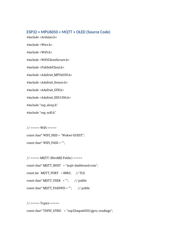 Esp32 Mpu6050 MQTT Oled Code | PDF | Internet Protocols | Computer Science