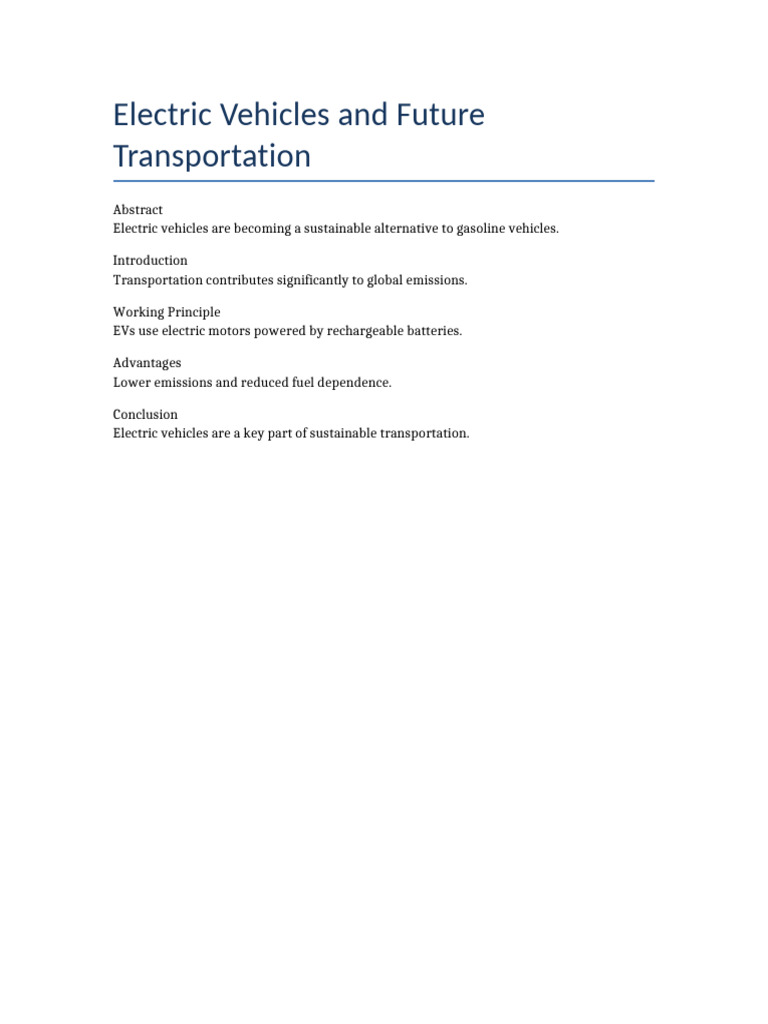 Electric Vehicles Future Transport | PDF