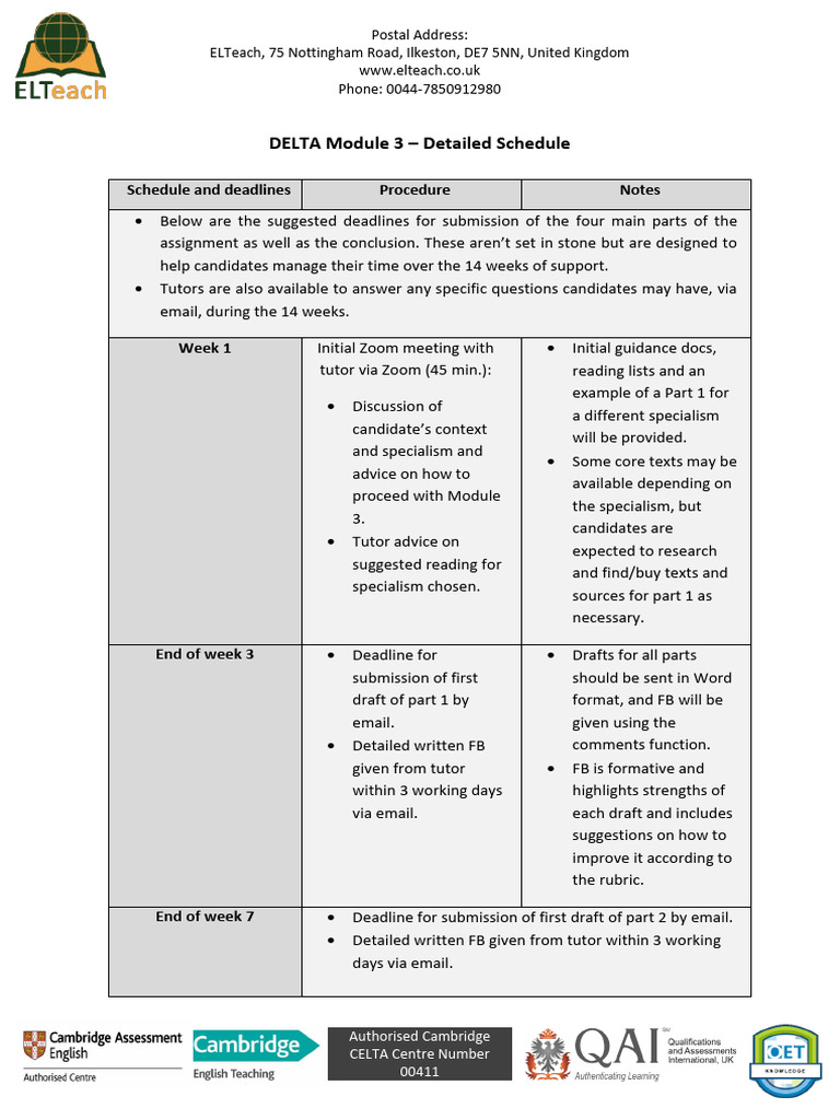 DELTA Module 3 - Detailed Schedule | PDF