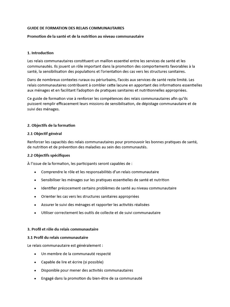 Formation Des Relais Communautaires | PDF