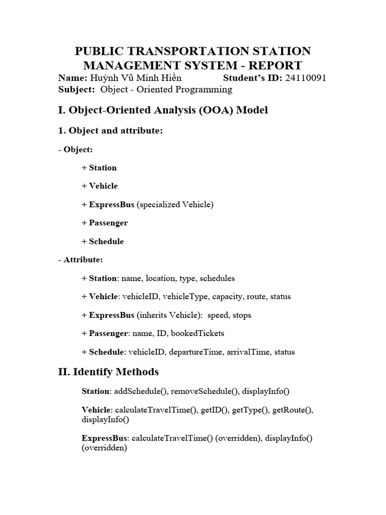 Public Transportation Station Management System | PDF | Inheritance ...