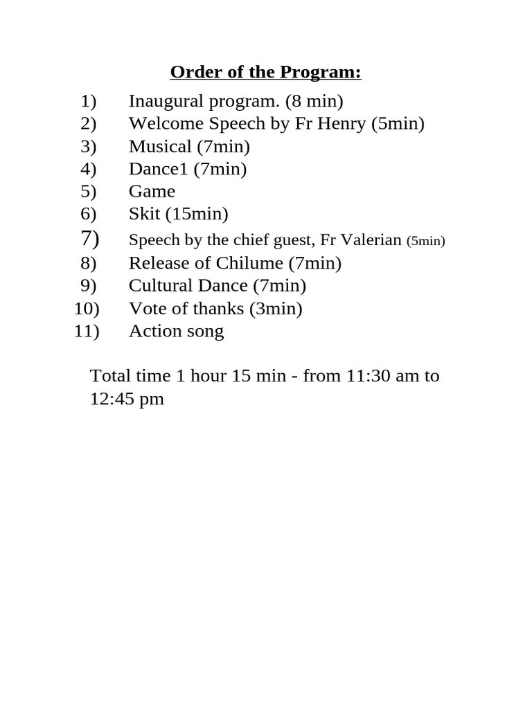 Order of The Program | PDF