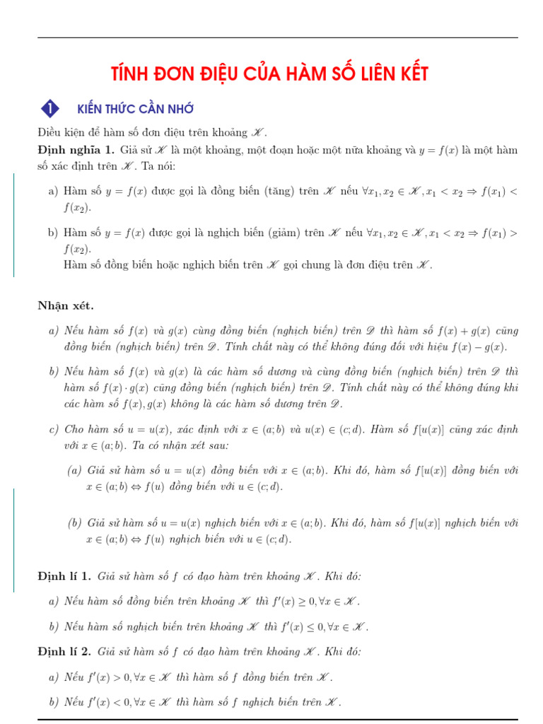 Bai Tap Tinh Don Dieu Cua Ham So Lien Ket On Thi THPT Mon Toan | PDF