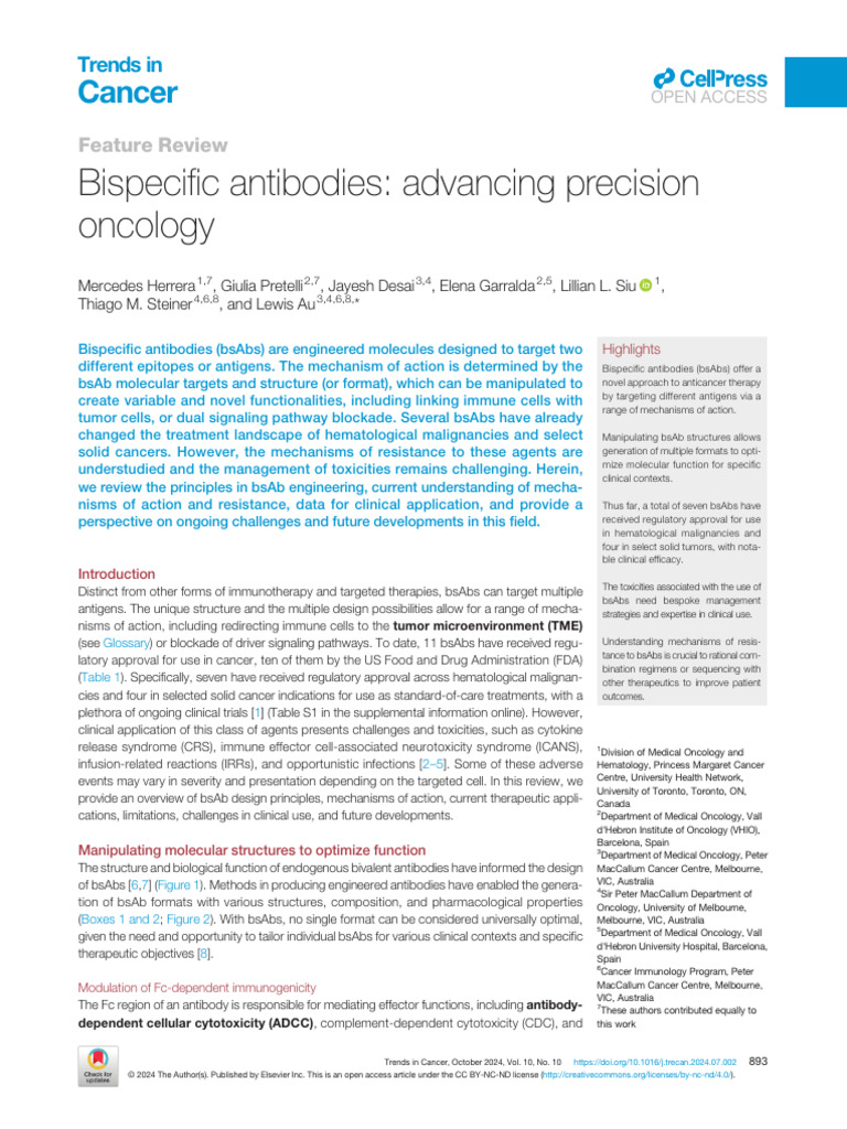 Bispecific Antibodies Advancing Precision Oncology | PDF