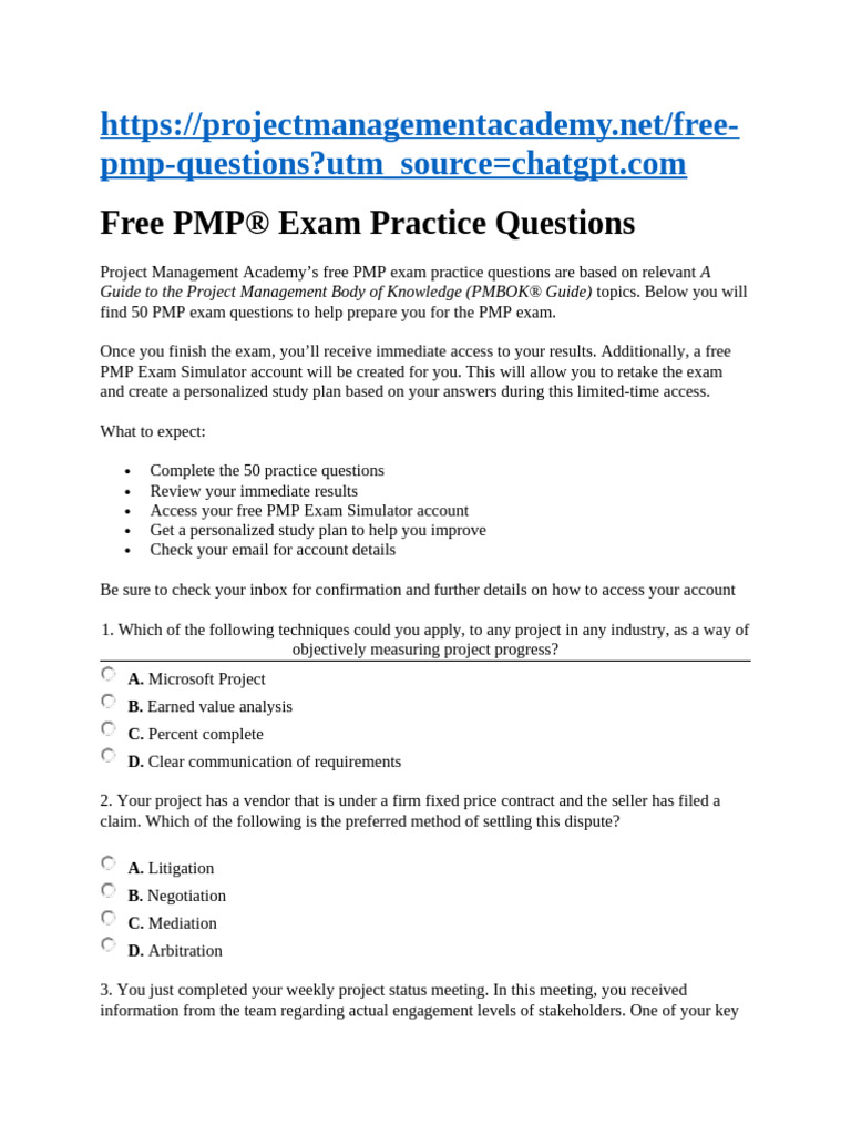 PMP® Exam Practice Questions | PDF | Agile Software Development