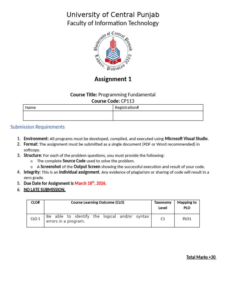Assignment 1 PF S26 | PDF