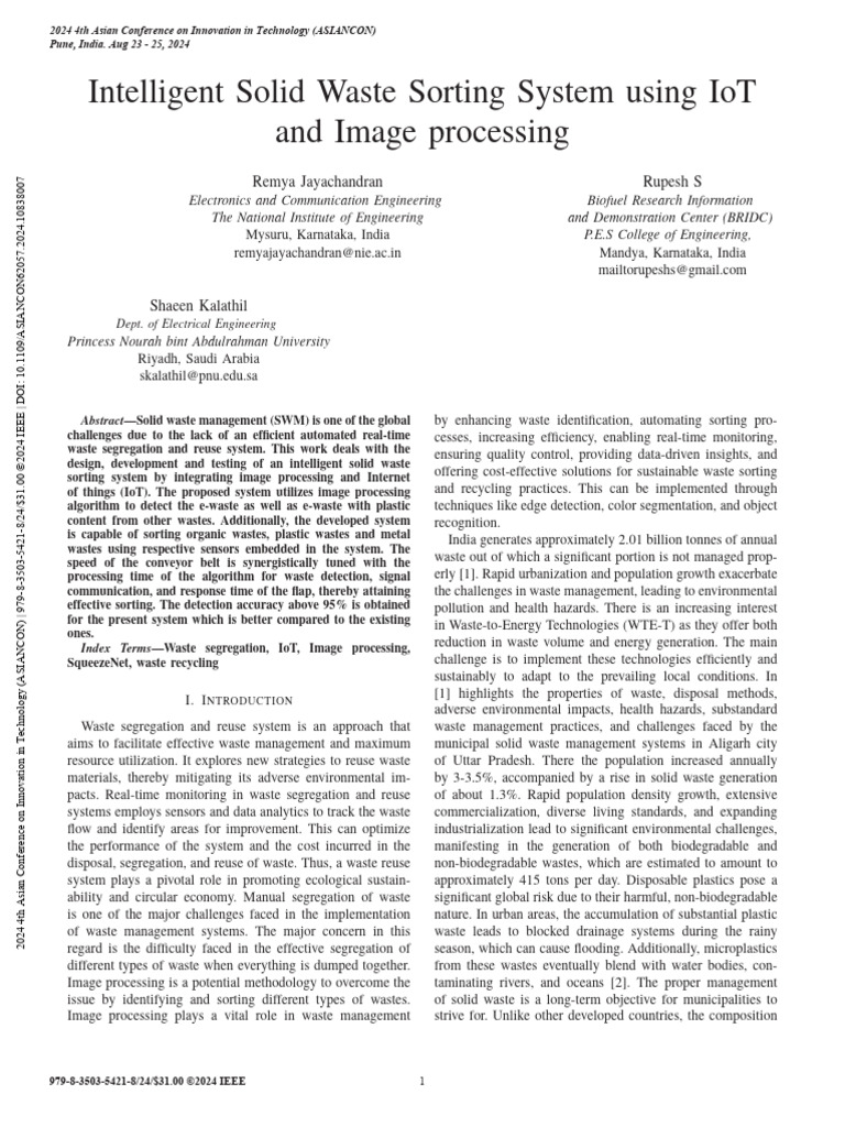 Intelligent Solid Waste Sorting System Using IoT and Image Processing ...